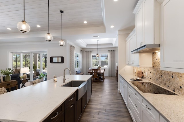 14210 9th Ter NE, Bradenton, FL 34212 - kitchen featuring a sink, recessed lighting, dark wood finished floors, tasteful backsplash, and a center island with sink