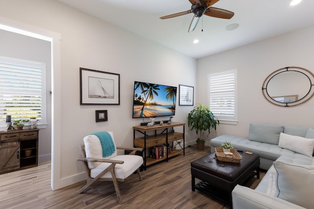 14210 9th Ter NE, Bradenton, FL 34212 - living area with ceiling fan, light wood-type flooring, healthy amount of natural light, baseboards, and recessed lighting