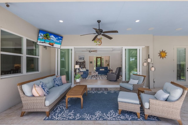 14210 9th Ter NE, Bradenton, FL 34212 - view of patio / terrace featuring an outdoor living space and a ceiling fan