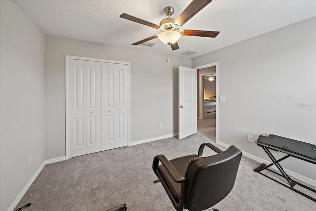 1723 Fred Ives St, Ruskin, FL 33570 - workout area featuring carpet, visible vents, baseboards, and ceiling fan