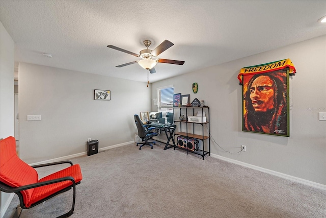 1723 Fred Ives St, Ruskin, FL 33570 - carpeted office space with a textured ceiling, baseboards, and ceiling fan