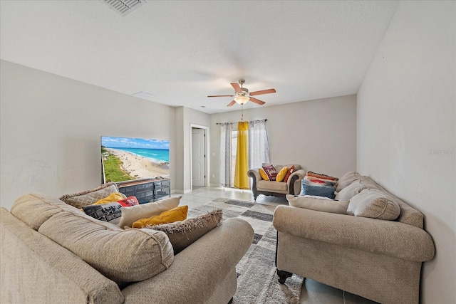 1723 Fred Ives St, Ruskin, FL 33570 - living area with a ceiling fan, light tile patterned floors, and visible vents