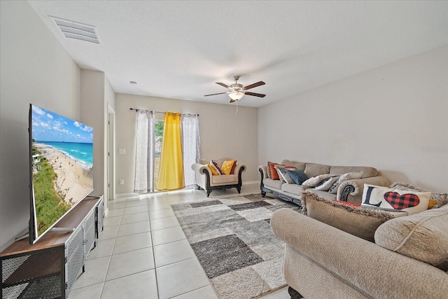 1723 Fred Ives St, Ruskin, FL 33570 - living area featuring ceiling fan, light tile patterned flooring, baseboards, and visible vents