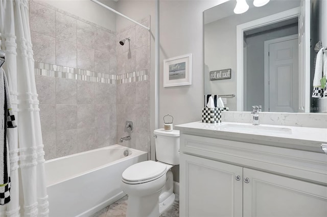 12291 Myrtle Bay Ct, Sarasota, FL 34238 - full bath with shower / bath combination with curtain, vanity, and marble finish flooring