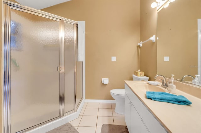 3640 Gloxinia Dr, North Fort Myers, FL 33917 - bathroom with vanity, tile patterned floors, toilet, a stall shower, and baseboards