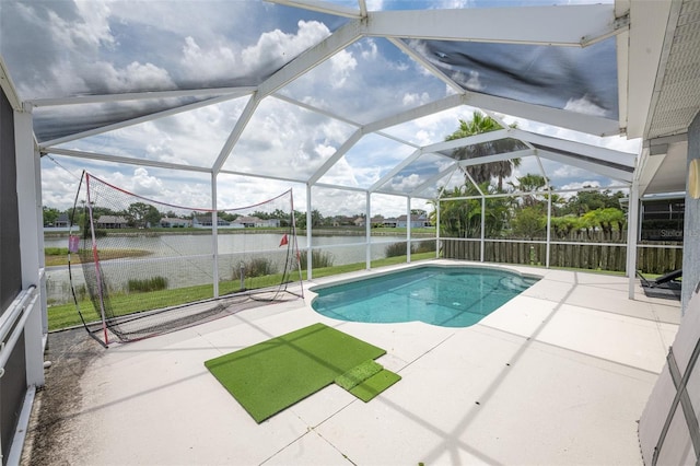 12026 Warwick Cir, Parrish, FL 34219 - view of pool featuring a water view, a patio area, and a lanai