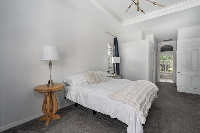 3806 155th Ave E, Parrish, FL 34219 - bedroom with carpet, ornamental molding, and a chandelier