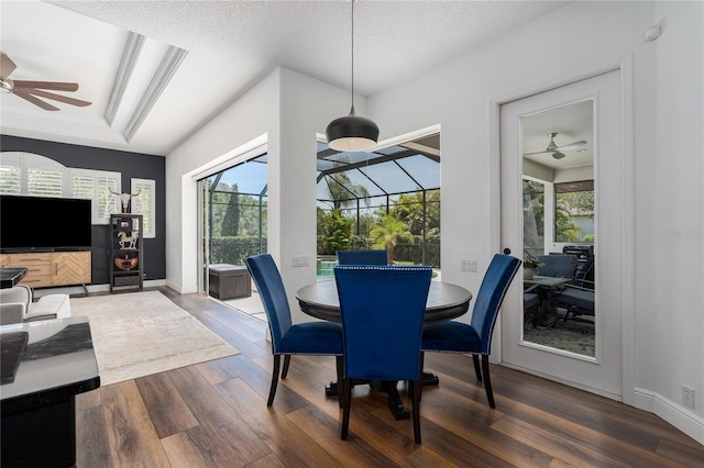 3806 155th Ave E, Parrish, FL 34219 - dining space with ceiling fan and dark wood-style floors