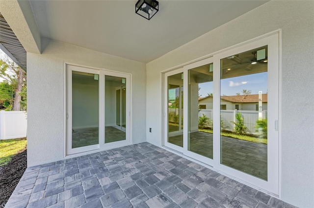 view of patio featuring fence