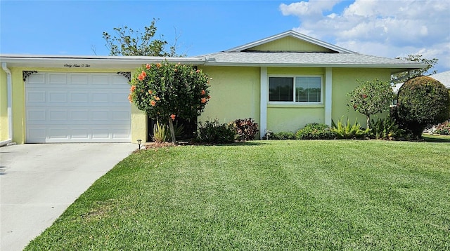 6902 11th Ave W, Bradenton, FL 34209 - ranch-style home with driveway, a front yard, stucco siding, and roof with shingles
