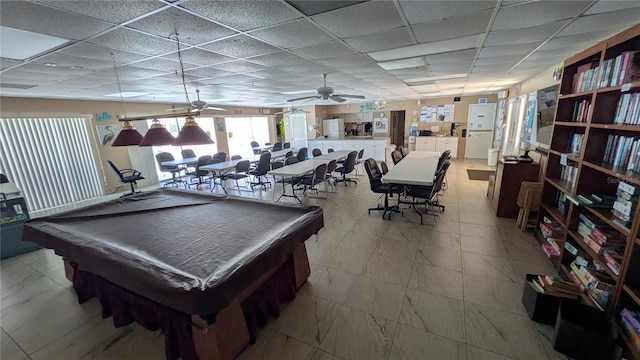 4158 Tamiami Trl Unit V1, Port Charlotte, FL 33952 - recreation room featuring a paneled ceiling, a ceiling fan, and pool table