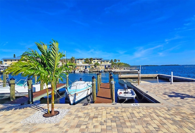 dock area with a water view