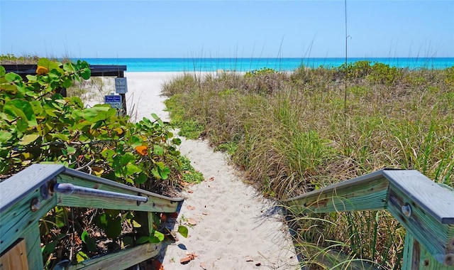 view of water feature with a view of the beach