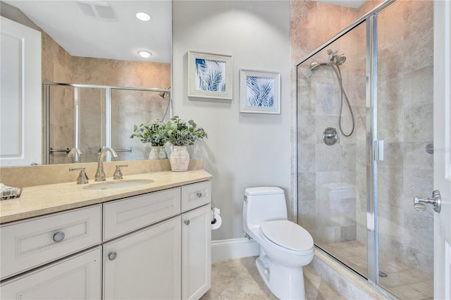 130 Riviera Dunes Way Unit 502, Palmetto, FL 34221 - full bath featuring toilet, visible vents, a shower stall, and vanity
