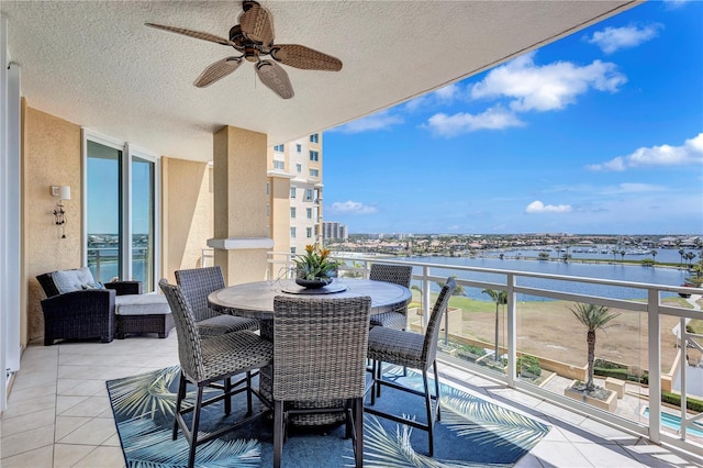 130 Riviera Dunes Way Unit 502, Palmetto, FL 34221 - balcony featuring a water view and ceiling fan