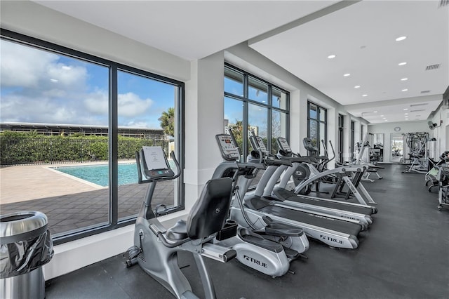 130 Riviera Dunes Way Unit 502, Palmetto, FL 34221 - exercise room with visible vents and recessed lighting
