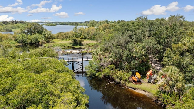 aerial view of a nearby body of water