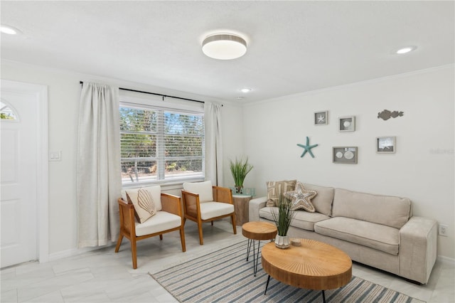 578-580 Companion Way, Longboat Key, FL 34228 - living room featuring crown molding, a wealth of natural light, and baseboards