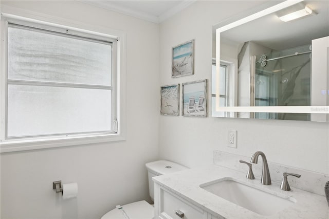 578-580 Companion Way, Longboat Key, FL 34228 - full bath with toilet, a shower stall, ornamental molding, and vanity