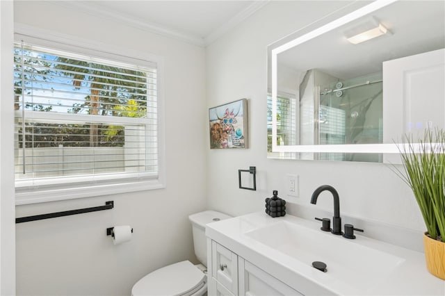 578-580 Companion Way, Longboat Key, FL 34228 - full bathroom featuring vanity, toilet, ornamental molding, and a stall shower