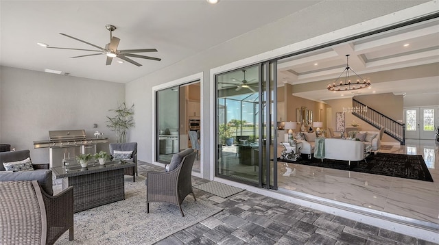 7889 Mainsail Ln, Sarasota, FL 34240 - view of patio / terrace with outdoor lounge area, ceiling fan, and french doors