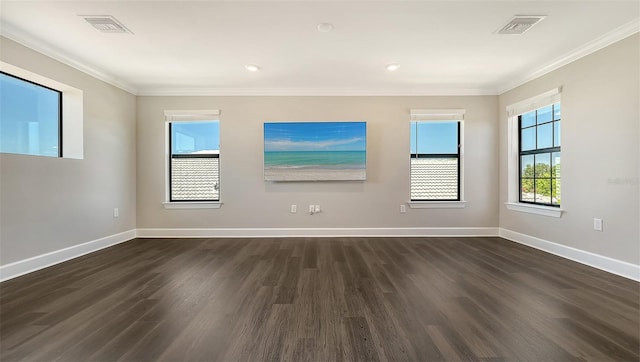 7889 Mainsail Ln, Sarasota, FL 34240 - spare room with dark wood finished floors, baseboards, and crown molding