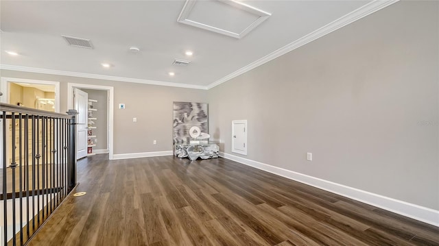 7889 Mainsail Ln, Sarasota, FL 34240 - empty room featuring attic access, ornamental molding, wood finished floors, baseboards, and recessed lighting