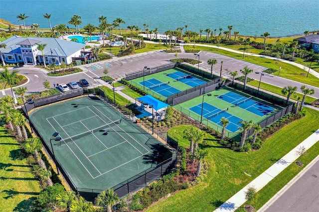 7889 Mainsail Ln, Sarasota, FL 34240 - drone / aerial view of a pool and a nearby body of water