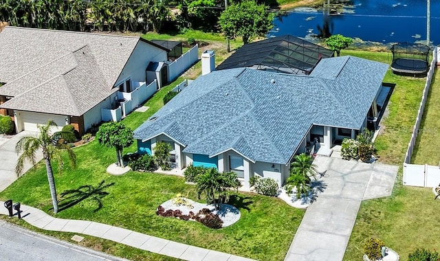 aerial view with a water view