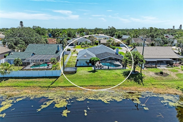 birds eye view of property with a residential view