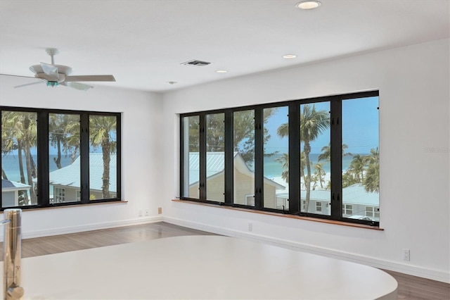 2918 Avenue Ave E, Holmes Beach, FL 34217 - unfurnished dining area with wood finished floors, recessed lighting, and ceiling fan