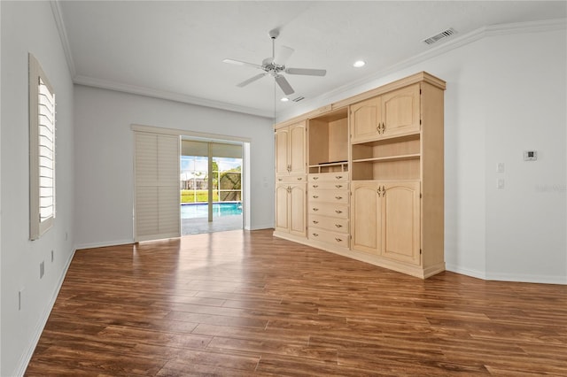 4180 Via Mirada, Sarasota, FL 34238 - unfurnished bedroom with ornamental molding, access to exterior, dark wood-style floors, baseboards, and recessed lighting