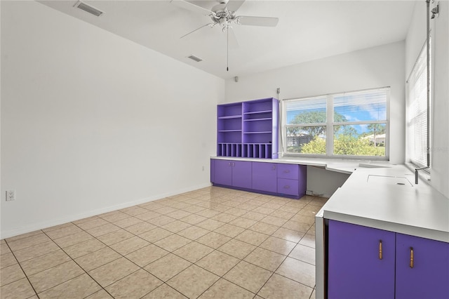 4180 Via Mirada, Sarasota, FL 34238 - unfurnished room featuring ceiling fan, light tile patterned flooring, and an office area