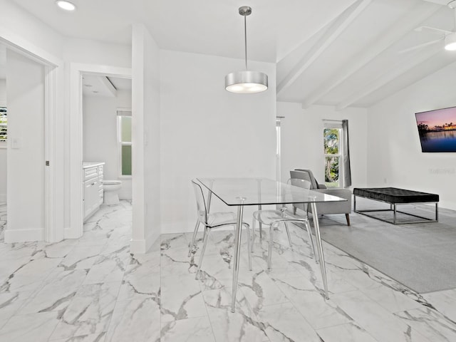 dining room featuring recessed lighting, baseboards, and marble finish floor