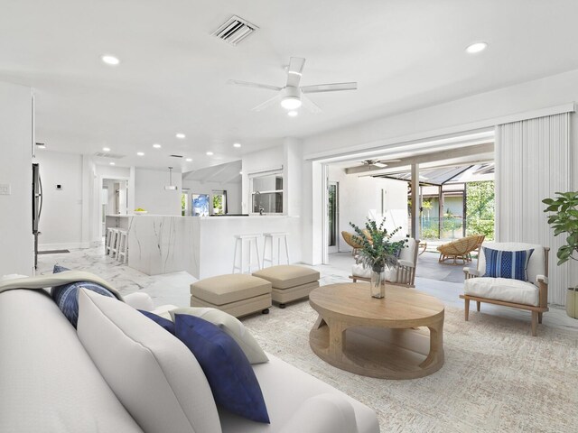 172 Sea Anchor Dr, Osprey, FL 34229 - living area with recessed lighting and ceiling fan