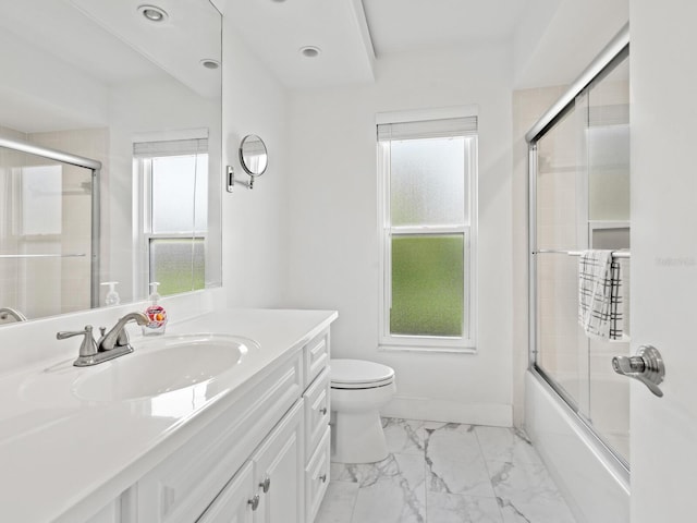 172 Sea Anchor Dr, Osprey, FL 34229 - full bath featuring plenty of natural light, vanity, toilet, and marble finish flooring