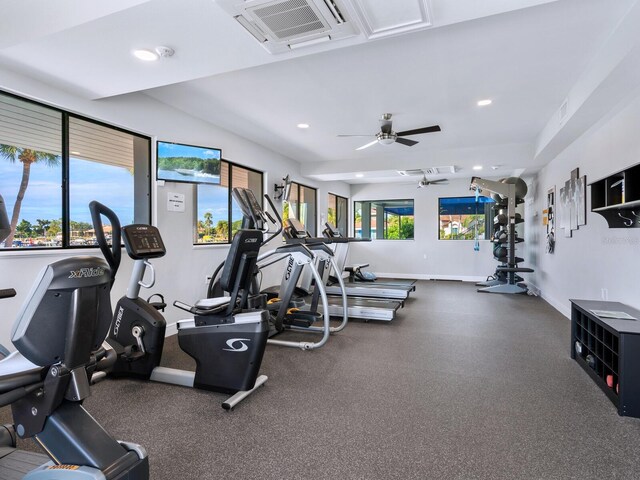 172 Sea Anchor Dr, Osprey, FL 34229 - gym with ceiling fan, recessed lighting, and baseboards