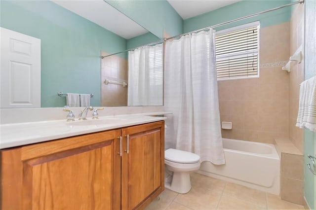 6519 43rd Ct E, Sarasota, FL 34243 - full bath featuring vanity, toilet, shower / tub combo, and tile patterned floors