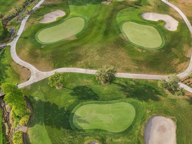 drone / aerial view featuring view of golf course