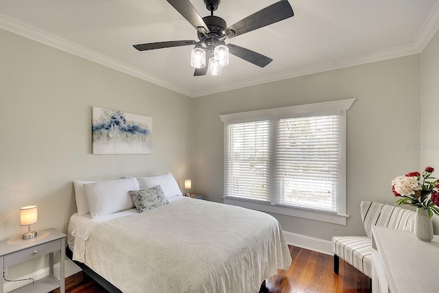 1814 6th Ave W, Bradenton, FL 34205 - bedroom with baseboards, dark wood finished floors, ornamental molding, and ceiling fan