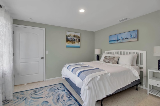 bedroom with recessed lighting, baseboards, and visible vents