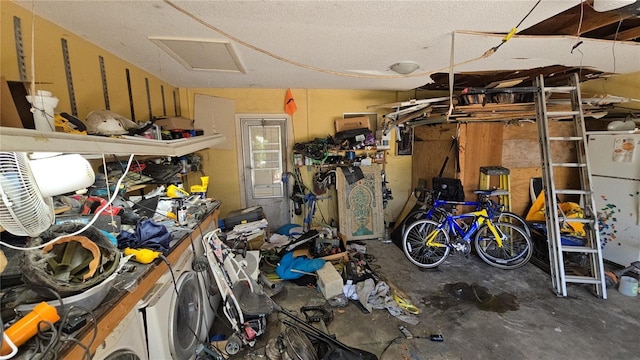 garage with freestanding refrigerator