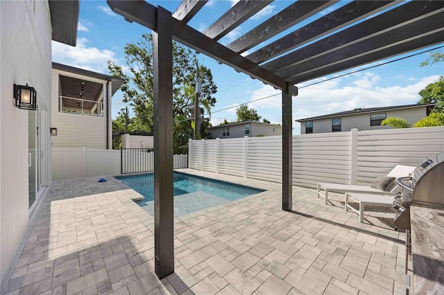 2590 Floyd St, Sarasota, FL 34239 - view of swimming pool with a fenced backyard, a pergola, and a patio