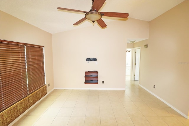 2521 Tamarind Dr, Edgewater, FL 32141 - unfurnished room with lofted ceiling, a ceiling fan, and baseboards