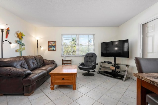 living room with light tile patterned floors