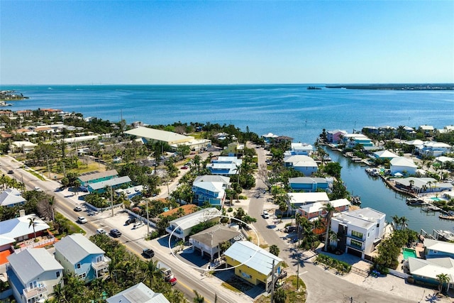 bird's eye view with a water view and a residential view