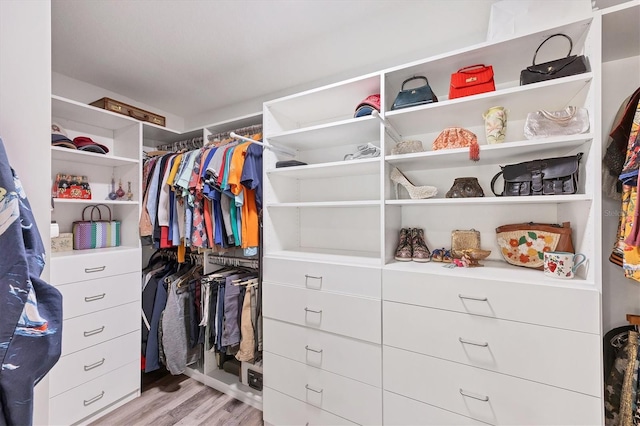 walk in closet featuring light wood-style flooring
