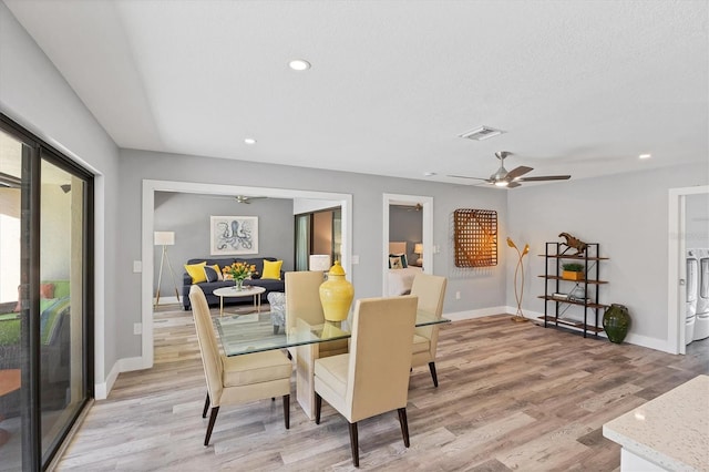 3955 Glen Oaks Manor Dr, Sarasota, FL 34232 - dining area featuring ceiling fan, light wood-type flooring, and recessed lighting