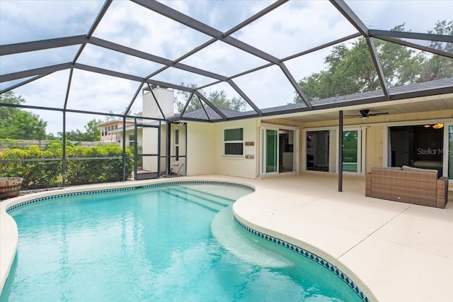 pool featuring a patio and a ceiling fan