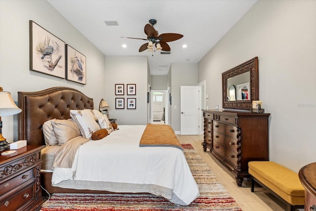 9012 Province St, Sarasota, FL 34240 - bedroom with light wood-type flooring, recessed lighting, and ceiling fan